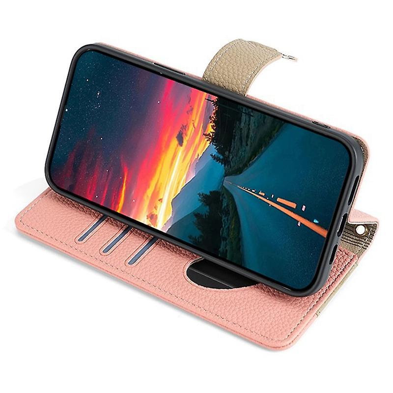 For Oppo F19/A74 4G Leather Case Zipper Wallet Phone Bag Cover with Chain Strap - Pink
