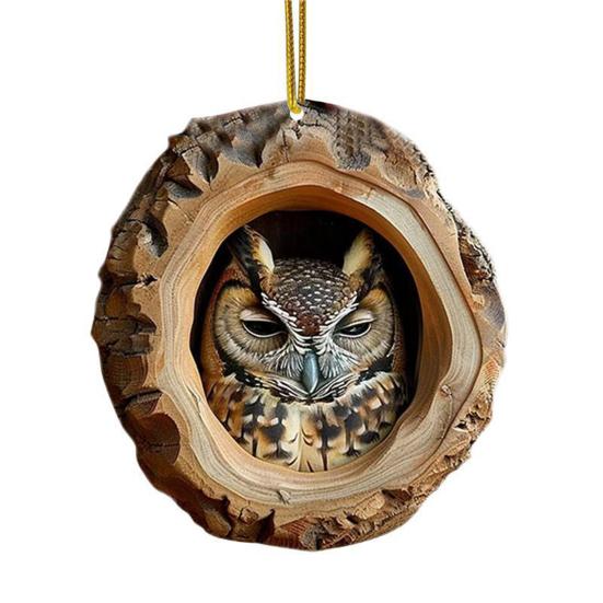 Owl Raccoon Christmas Ornament 2D Printed Acrylic Hanging Decor for Tree Festive Animal Tree Pendant