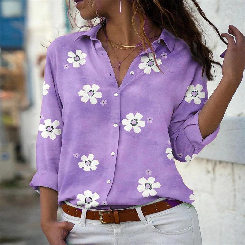 

2024 ladies shirt fashion women s Hawaiian shirt long -sleeved outdoor holiday beach clothing super large yard 6xl 5XL