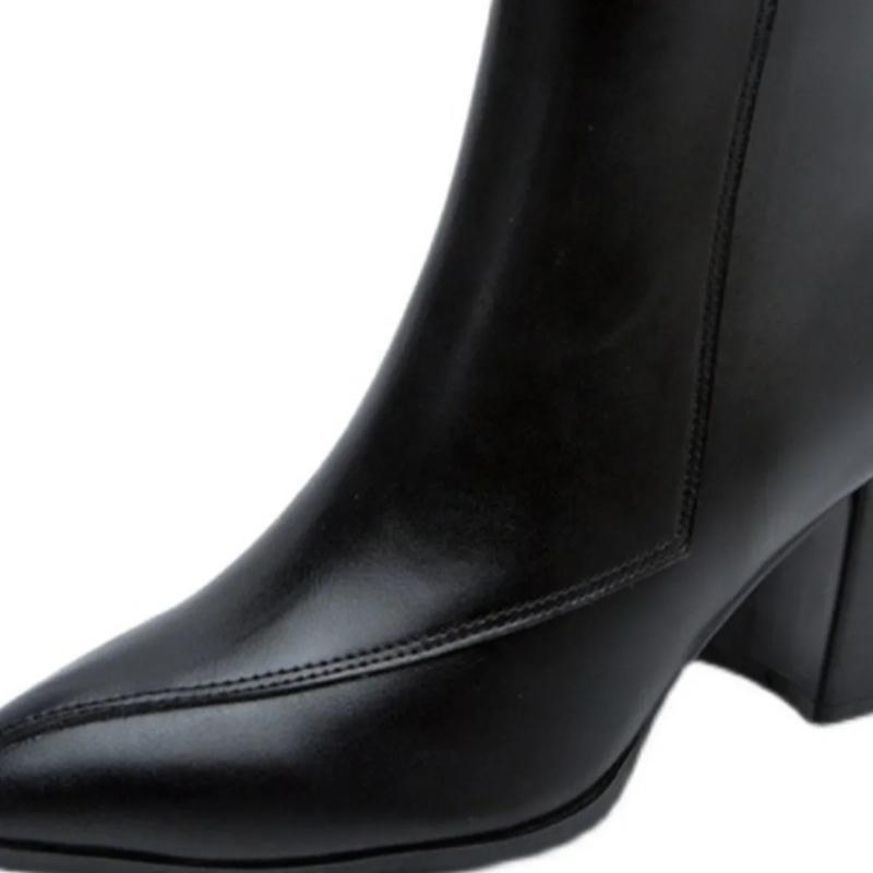 High Quality New Fashion Pointed Toe Thick Heel Side Zipper Short Tube Boots for Women In Autumn Winter of 2026 Zapatos De Mujer