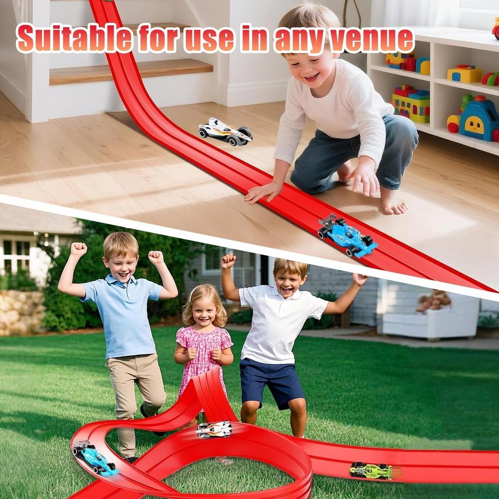 13Ft Flexible Track Toy & Mini Car DIY Competitive Rail Vehicle Game Educational Gift for Children Christmas