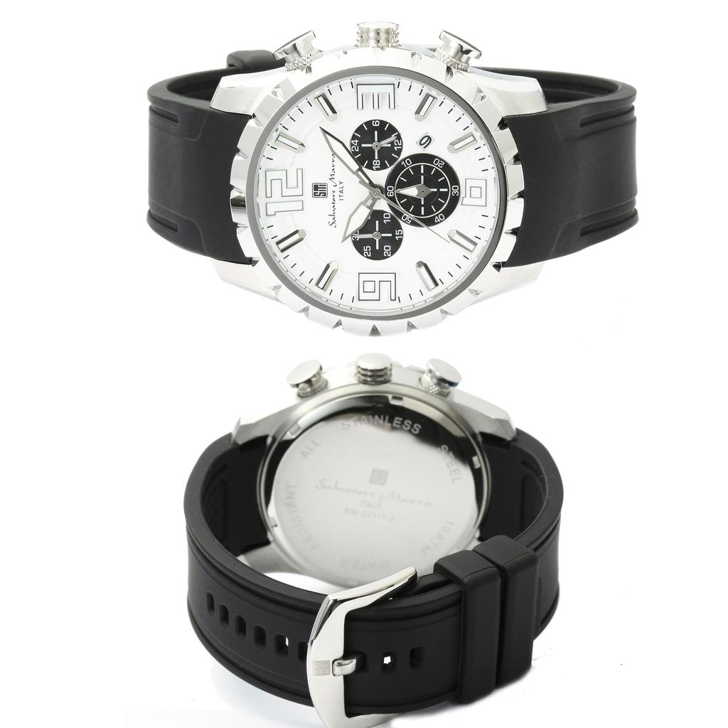 Salvatore Marra Chronograph 10 ATM Wasserdicht Gummi Japanisches Datumsanzeige Salvatore Marra Beliebte Marke Inklusive Uhrentuch Silber Herrenuhr,