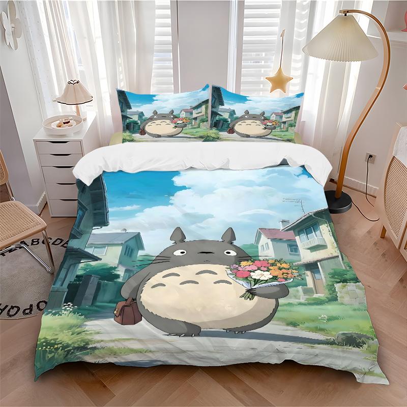 Neighbor Totoro Journey Print 3Pcs Bedding Setduvet Cover With 2 Bedropillowcase Home Birthday Gift