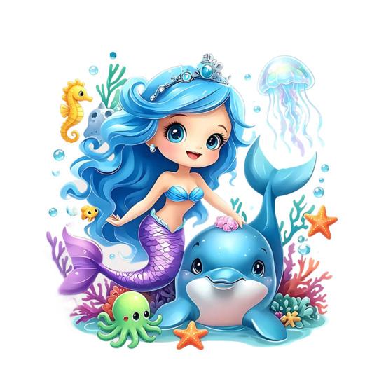 Toilet Sticker, Traceless Tear-Off Design Waterproof PVC Decal, Self-Adhesive Ocean Mermaid Pattern Bathroom Sticker with Dolphins Jellyfish Seahorses