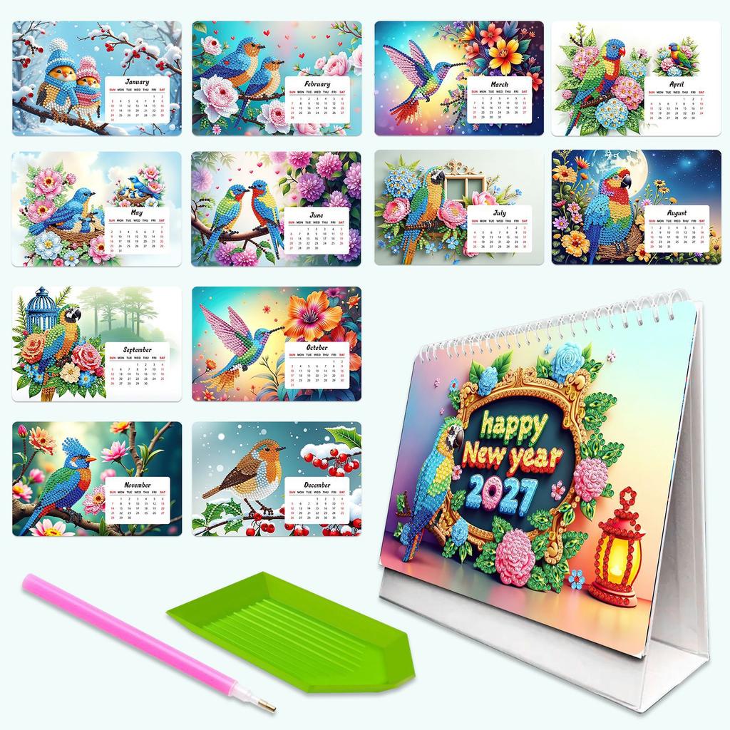 1117 DIY Diamond Painting Desk Calendar Kit 11 Month with Diamond Pen Tray Handmade Art Craft Decor Gift for DIY Art Enthusiasts