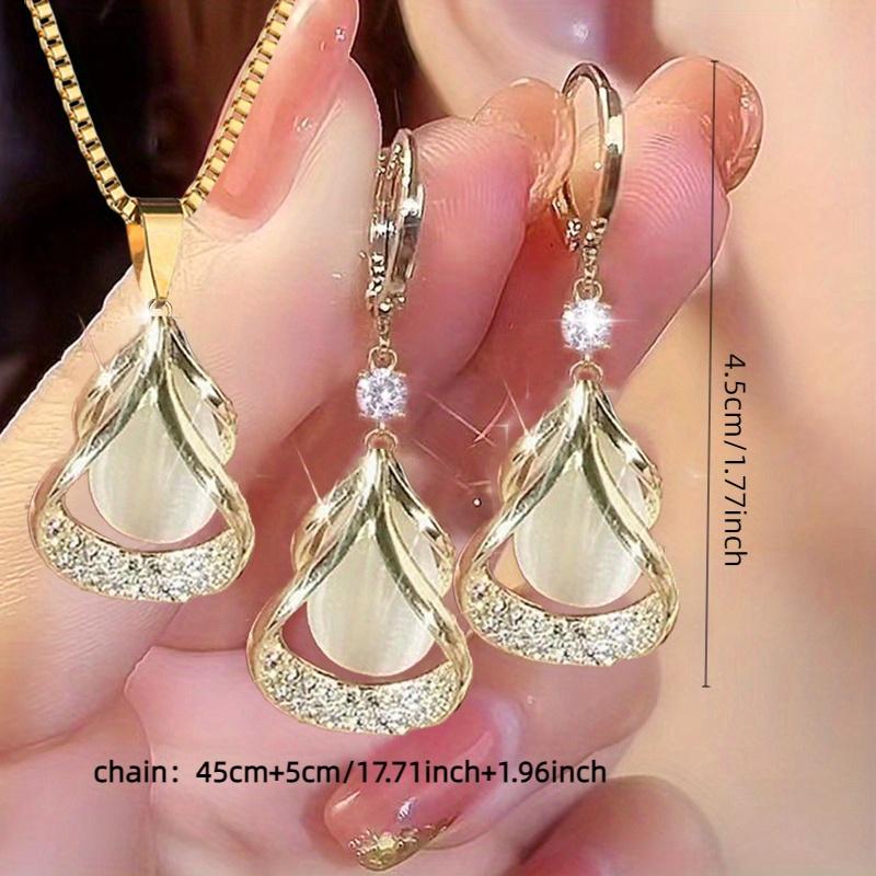 1 Set Elegant and Stylish New Cat's Eye Geometric Earrings & Necklace Drop Pendant Jewelry Set - Versatile, Delicate Gift for Valentine's Day