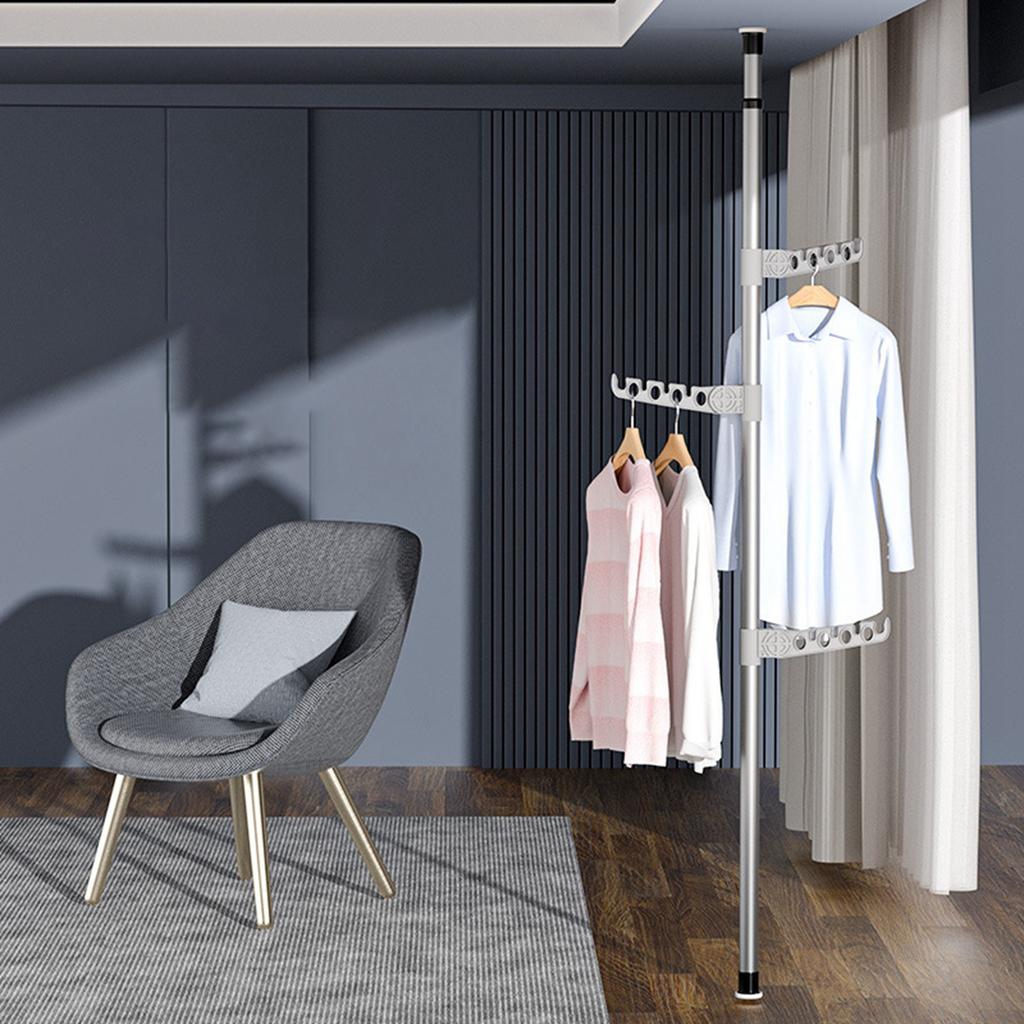 Indoor Garment Hanger Simple No Slippage Telescopic Home Clothing Rack for Bedroom Living Room Black with 3 Black