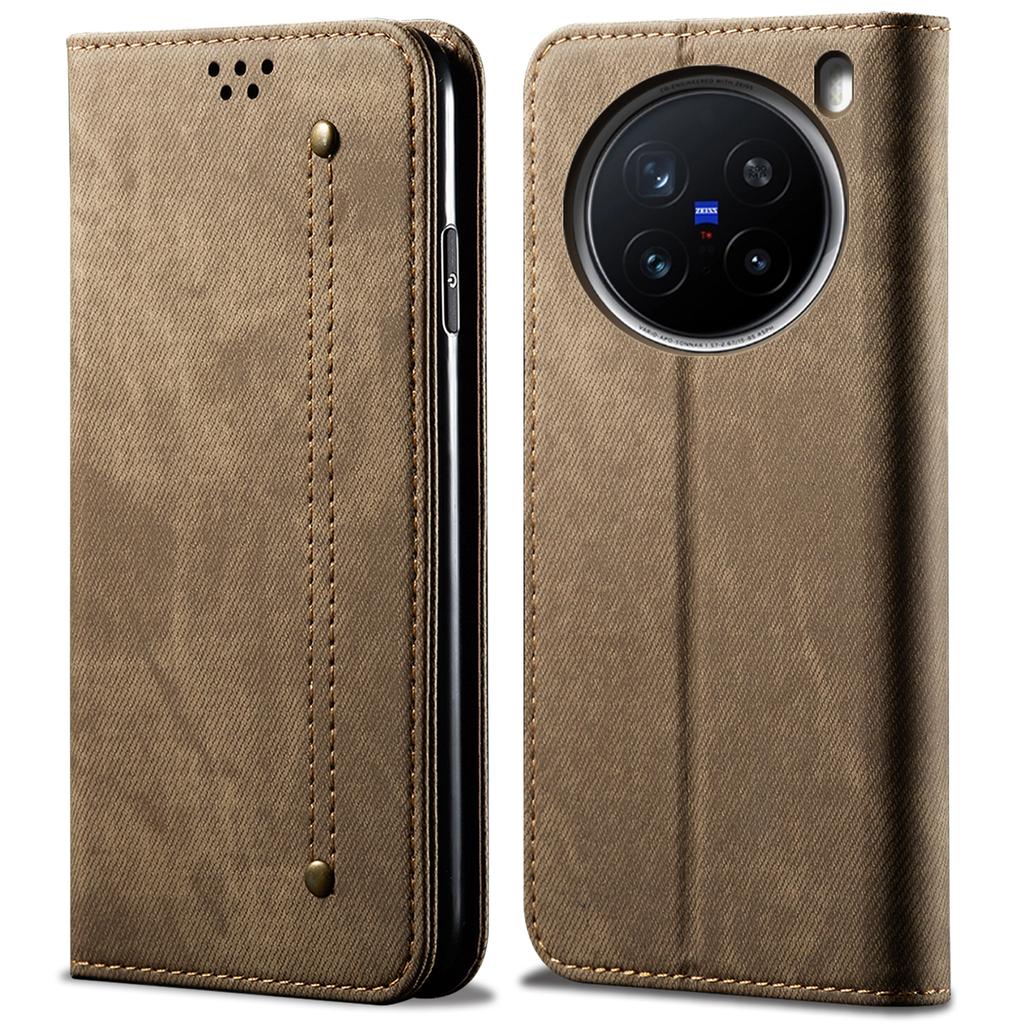 For vivo X200 Pro 5G Case Jeans Cloth Texture Anti-Scratch Leather Stand Phone Cover