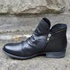 Round Head Women's Leather Boots Side Zipper Martin Boots, Autumn Coarse Heel Horseshoe Heel Women's Shoes