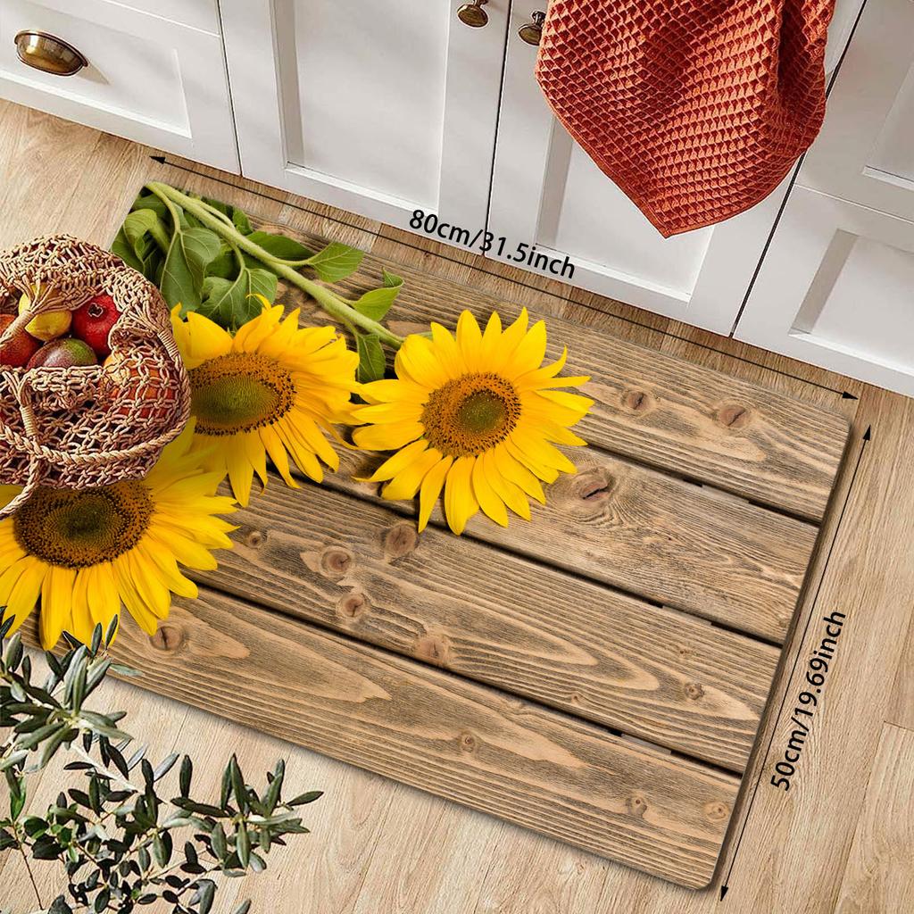 Beautiful Sunflower Print Area Rug, Soft Non-Slip Machine Washable Floor Mat for Kitchen Bathroom Entryway Home Decor