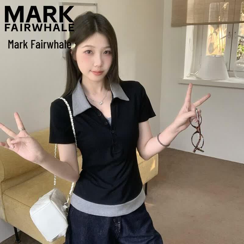MARK FAIRWHALE Women s Color-Block Polo T-Shirt S