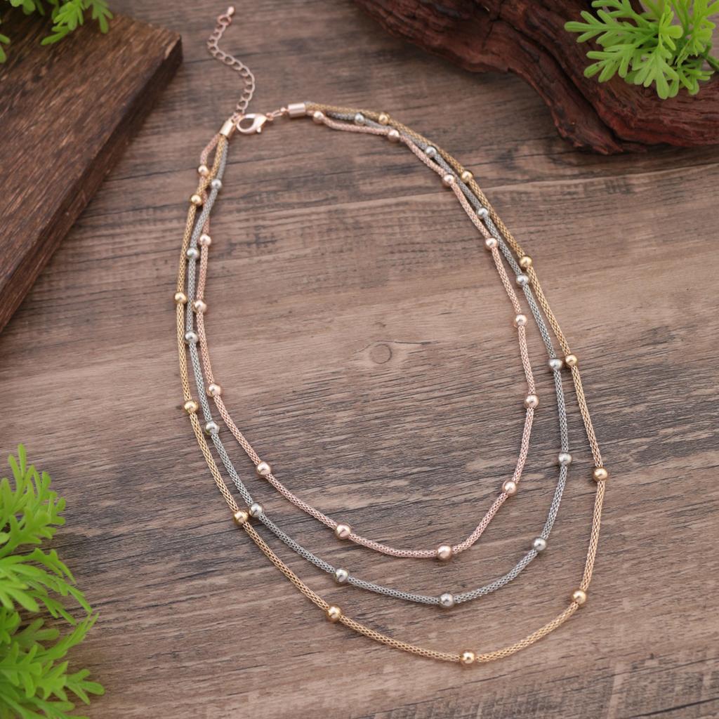 Three-layer Mixed-color Bead Mesh Chain Bracelet Necklace Set, Women's Advanced Sense Stacking Bead Necklace