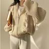 Korean Retro Chic Autumn/Winter Loose Zipper Cable Knit Women's Cardigan