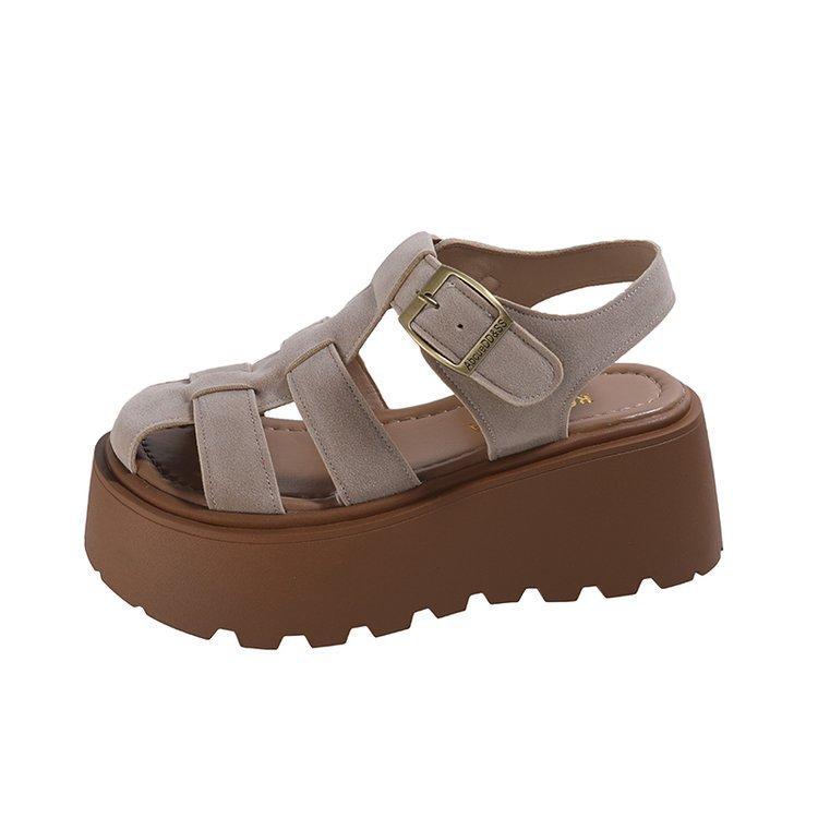 Fashion Retro Woman Shoes 2025 Summer Clogs Heel Increasing Height Female Sandal Platform Hollowed Out Roman Sandals Sandalias De Mujer