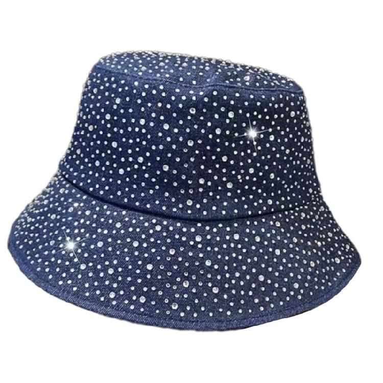 Summer Sun Hat Foldable Outdoor Hat With Rhinestones Decors Sun Protections Fisherman Hat For Women Travel Vacation Wear
