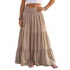 Women High Waist Maxi Skirt Cotton Linen Blend Tiered Long Skirt Elastic Waistband Beach Skirt Casual Bohemian Style Summer Skirt