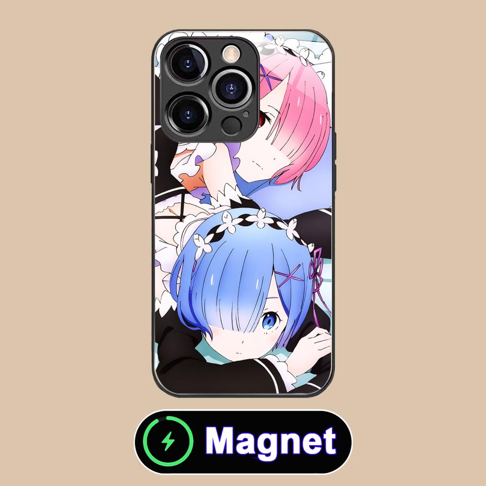 ReZero Rem Ram Glass MagSafe Mobile Phone Case for iPhone 17 16 15 14 13 12 11 Air Pro Max Plus Mini Colorful Cover