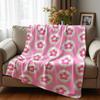 Bubble Pink Daisy Grid Tile Cartoon Anime Print Flannel Blanket Soft Warm Throw for Kids Bedroom Sofa Christmas Office Car