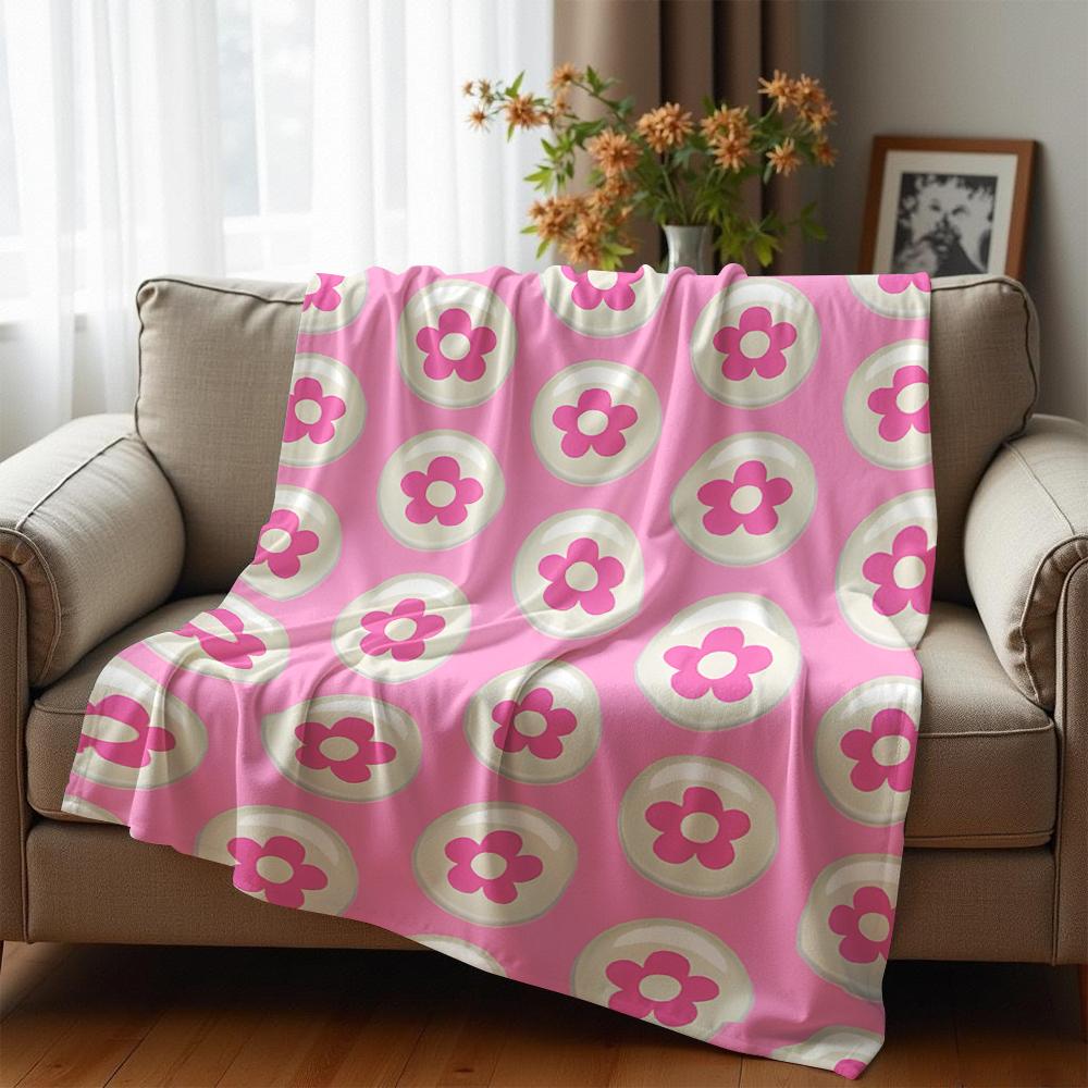 Bubble Pink Daisy Grid Tile Cartoon Anime Print Flannel Blanket Soft Warm Throw for Kids Bedroom Sofa Christmas Office Car
