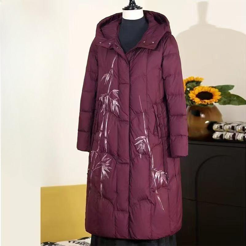 Winter Women's Printed Padded Coat Plus-size Hooded Long Padded Coat