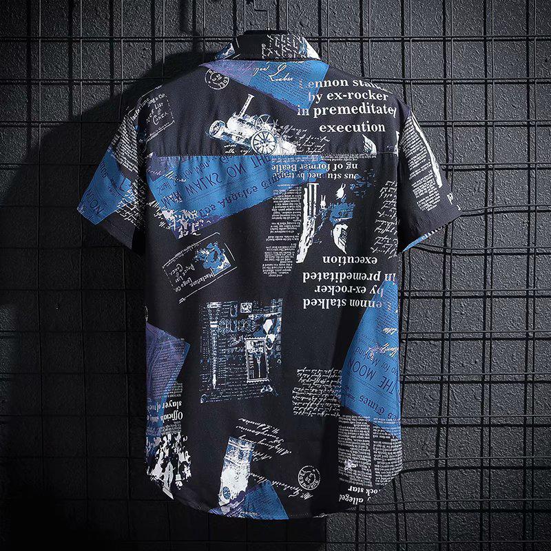 2024 Men's Trendy Hong Kong Style Loose Graffiti Print Half-sleeve Shirt