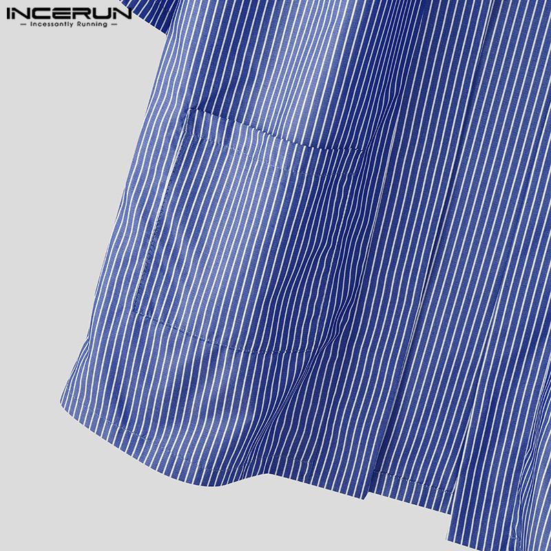 INCERUN Men Batwing Sleeve Open Front Striped Casual Kimono Cardigan Tops