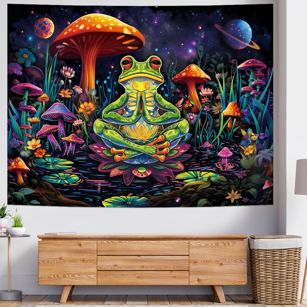

Frog Tapestry Hippie Mushroom Tapestry Galaxy Space Tapestries Colorful Plant Floral Wall Art Aesthetic Tapesties Wall Hanging 74x94cm(29x37in)