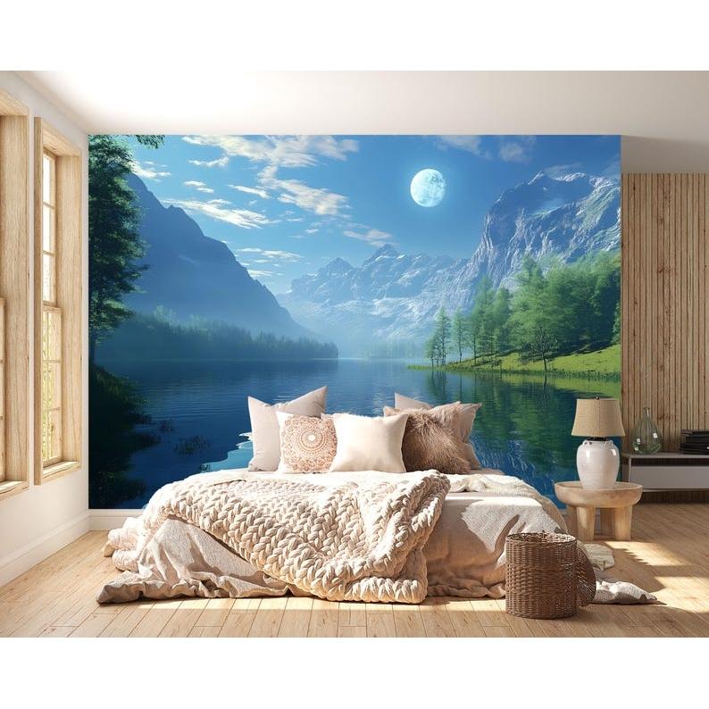 Moonlight Mountain Lake tapestry 75x100 чёрный