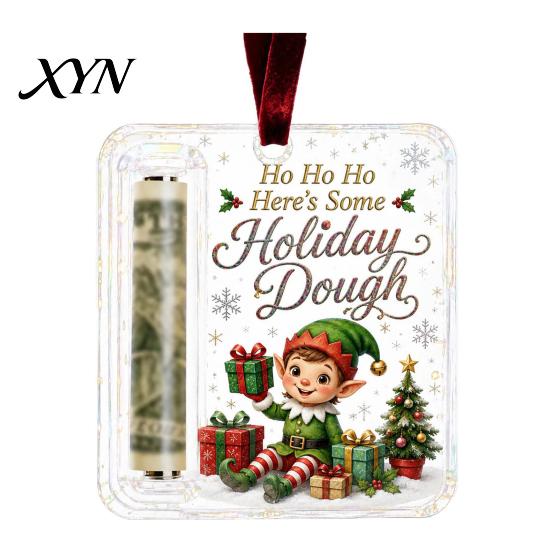 Christmas Tree Money Holder Retro Cash Pendant, Decoration, Transparent Acrylic Unique Ornament Holiday Hanging with Card Slot for Festive Party
