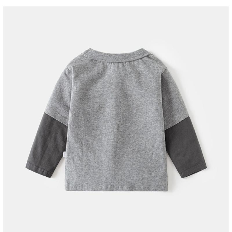 Chłopięca koszulka z długim rękawem z czystej bawełny jesień nowa odzież dziecięca dziecięca niemowlęca udawana dwuczęściowa koszulka bazowa top