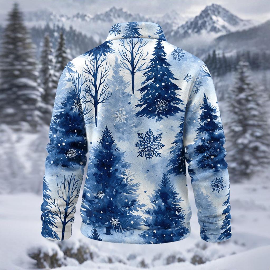Men's Fall Winter Flannel Christmas Print Sweatshirt for Casual and Holiday Wear