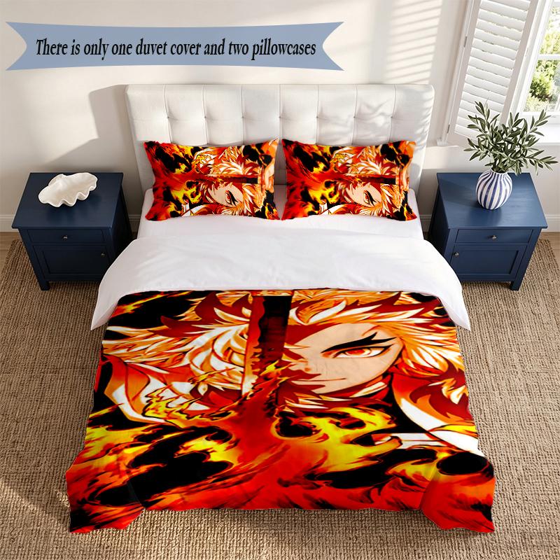 Kyojuro 3‑Piece Bedding Set Soft Microfiber Duvet Cover Pillowcases Comfortable Bed Linen for Bedroom Decoration