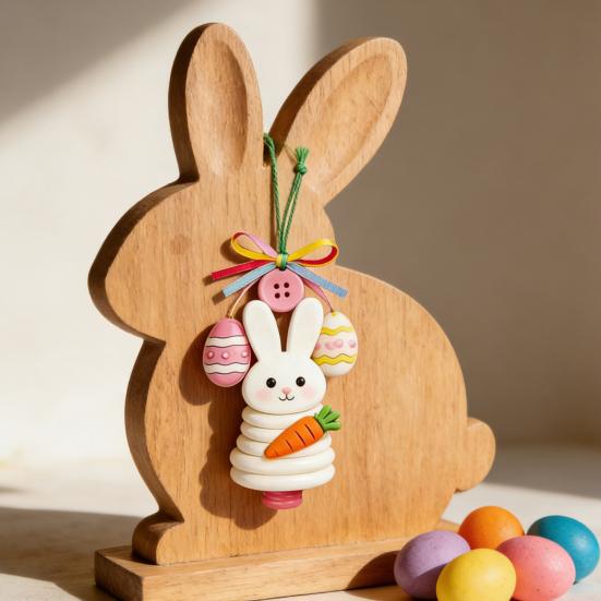 1/4 Sets DIY Easter Button Ornament Kit Handmade Easter Bunny Egg Carrot Hanging Decoration Button Art Crafts Easter Basket Stuffers Party Favors