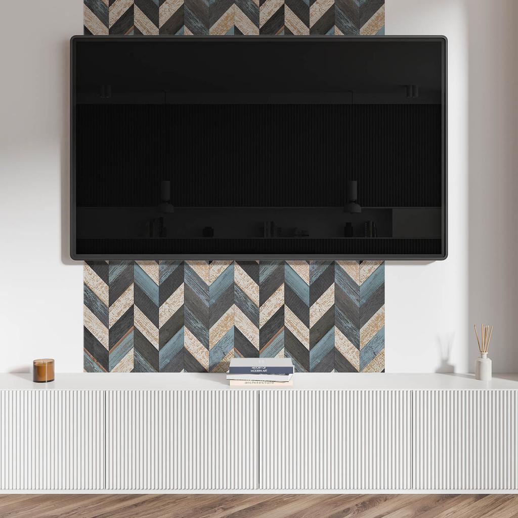Decorative Self-Adhesive Vinyl Wall Panel 120x60 Cm Zigzag Pattern with Wood