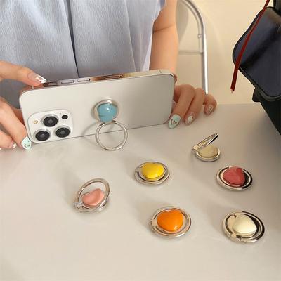 Korean Cute Candy Color Love Heart Universal Phone Bracket Metal Decompression Finger Buckle Ring Phone Ring Buckle Bracket
