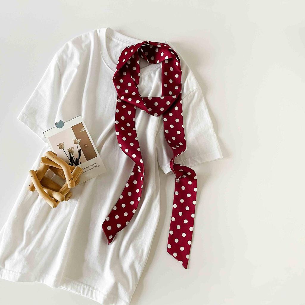 Verlängerter Polka Dot Kleiner Langer Schal, Einfacher Und Vielseitiger Seidenschal Hals, Kleiner Quadratischer Schal, Schlanker Und Schmaler Seidenschal Damen Gebundene Tasche