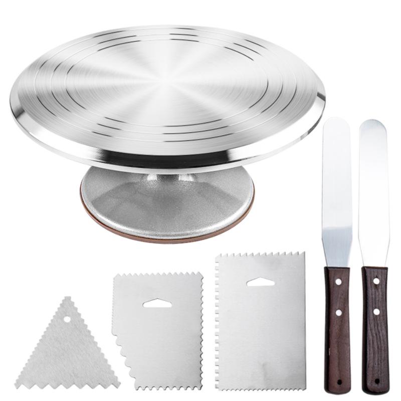 Aluminum Cake Decorating Turntable Set with Rotating Stand, Scraper, and Spatula