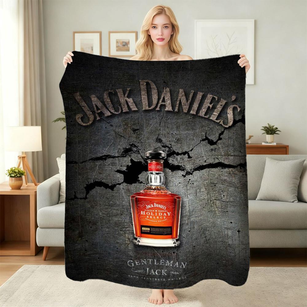 Classic Jack Daniel'S Tennessee Whiskey Flannel Printed Blanket Thick Warm Throw Blanket For Living Room Kids Room Party Decor Holiday Gift