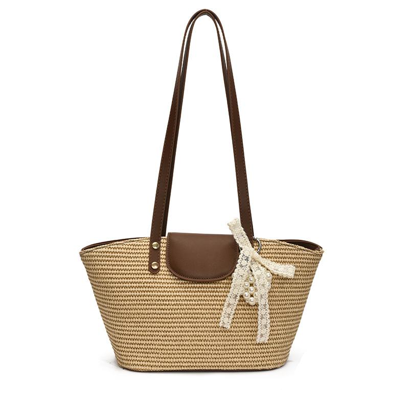 Large Capacity Bag Women's New Summer Popular Texture Bag Casual Shoulder Bucket Bag Vegetable Basket Beach Bag