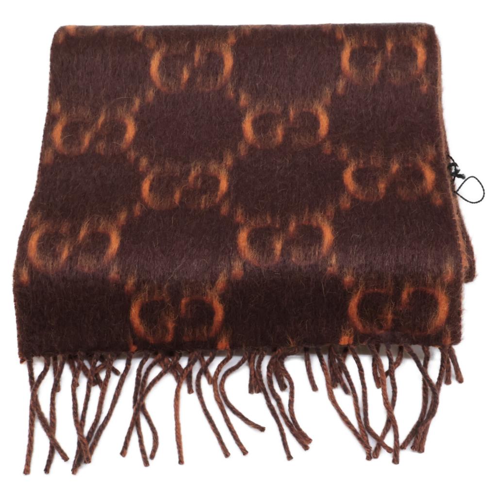 Gucci [Brand new/Domestic Genuine] 537556 4G275 7665 GG Pattern Alpaca Blend Wool Scarf 30 X 196 Cm Black / orangeUsed