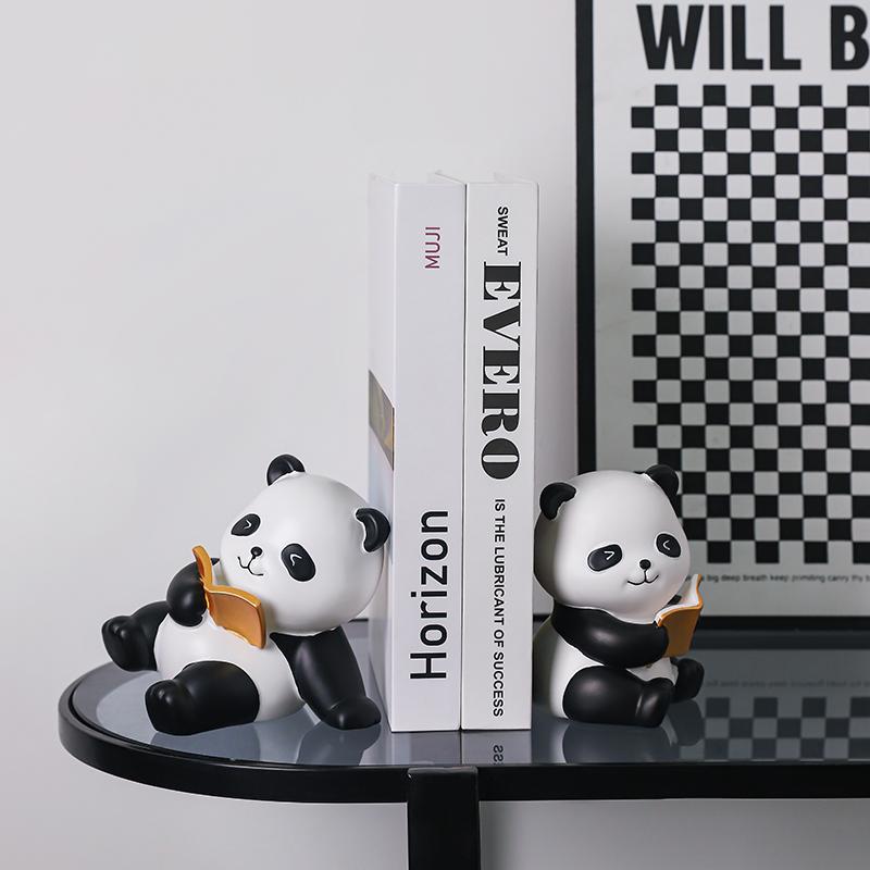 2Pcs: Library Panda Decorative Bookholder Decorative Desktop Cute Panda Bookholder School Office Resin Bookholder