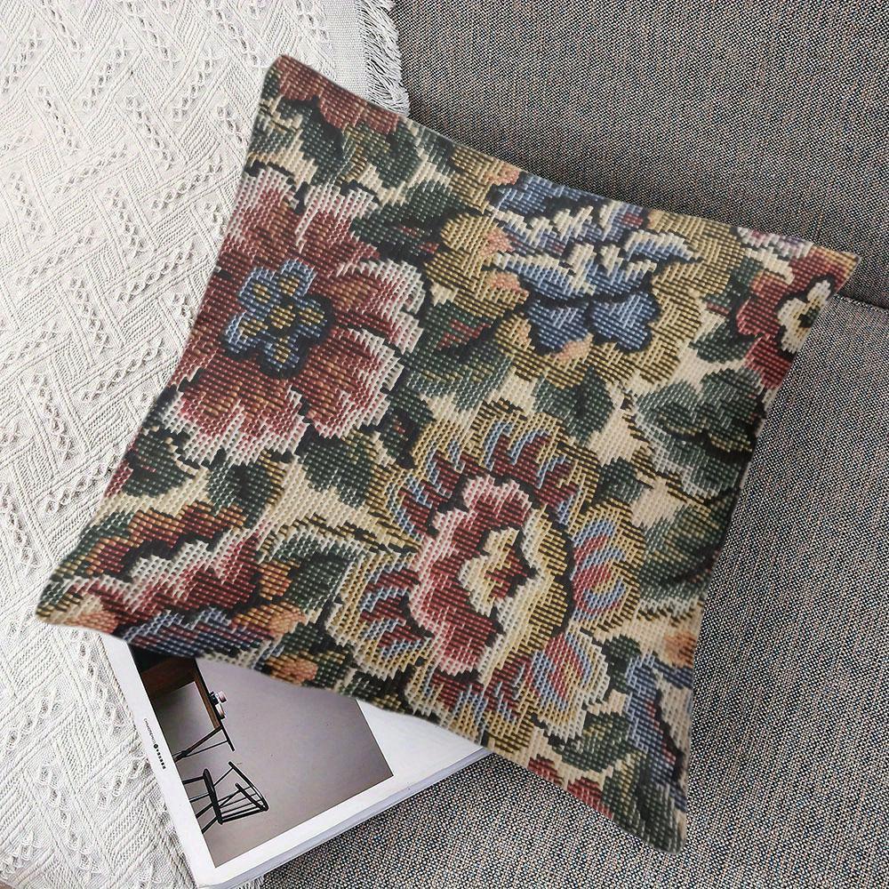 Woven Floral Tapestry Square Jacquard Pillow Cover For Sofa Office Waist Cushion Cover Home Decorative Pillowcase