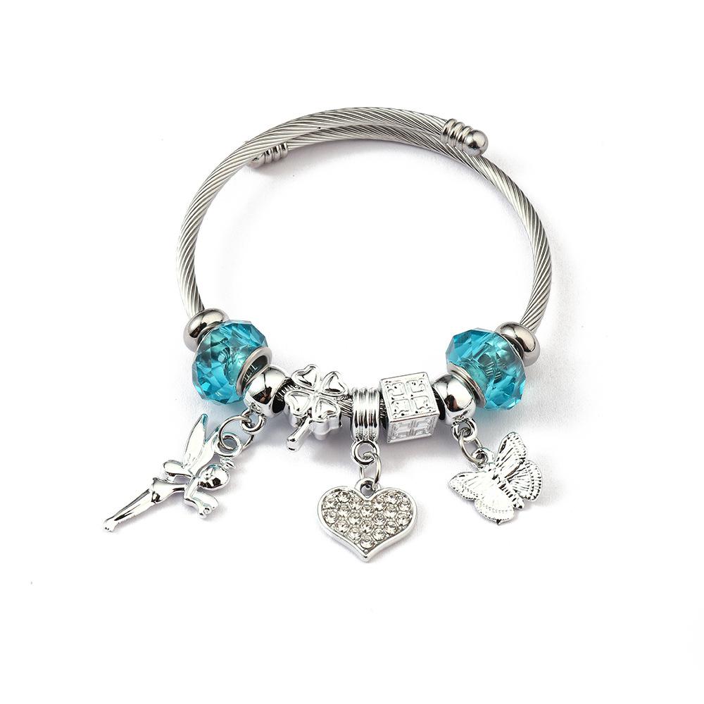 Simple Fashion Stainless Steel Bracelet With Crystal Bead Pendant Unisex Jewelry