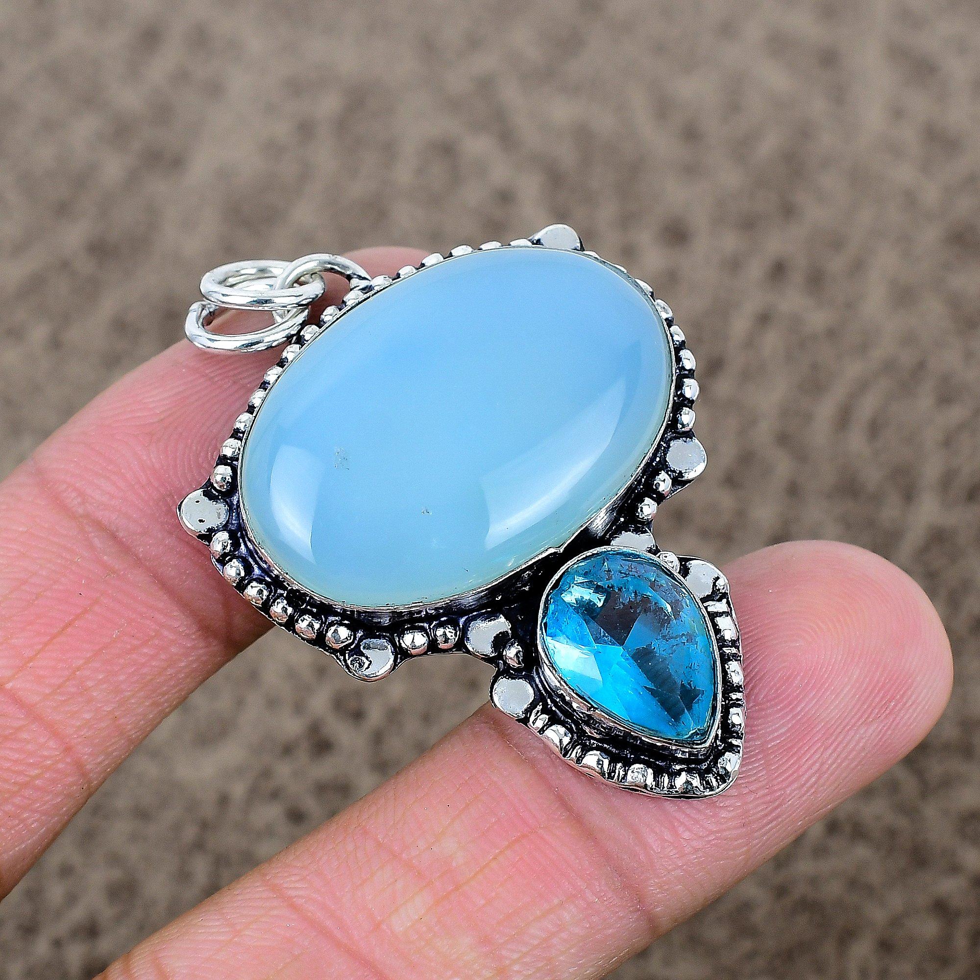 

Aqua Chalcedony, Topaz Gemstone 925 Sterling Silver Jewelry Pendant 2.01 KKG-317