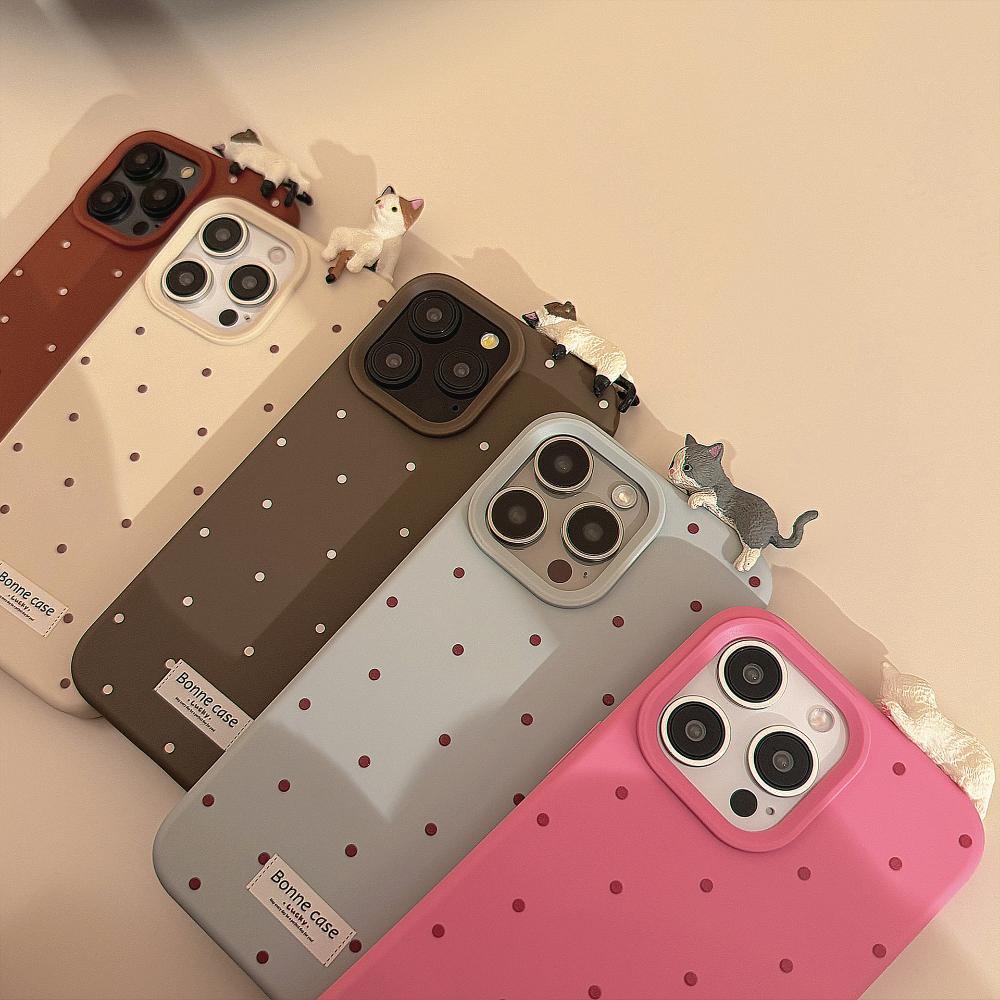 Cute 3D Lying Cat Design for IPhone 17 and Apple 15 Pro Max, Simple Polka Dot Fashion Phone Case