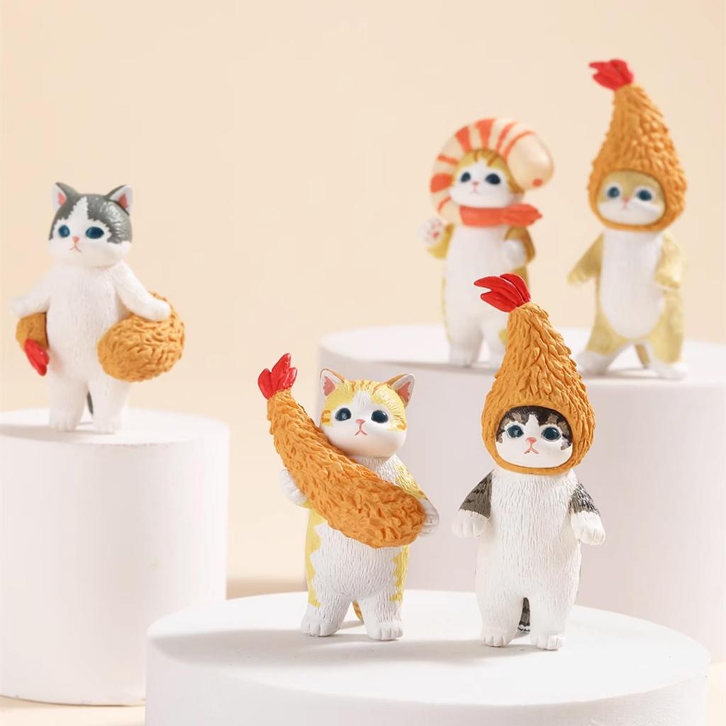 AAGWW Gachapon Toy Anime Figure Cat Toy Set, Model Decoration, Party Item, Cute Ornament (Product Contents: 5-Piece Cat COS Tempura Set)