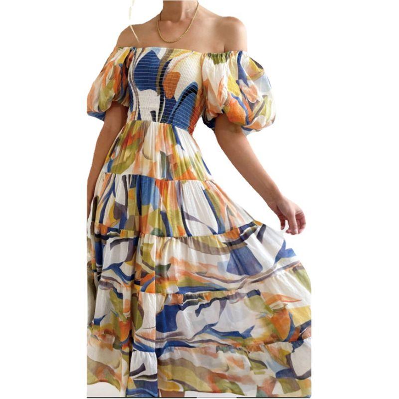 Off Shoulder Dress Women's Clothing Bohemia Floral-Print off-Shoulder Vacation Style Sexy Loose Dress