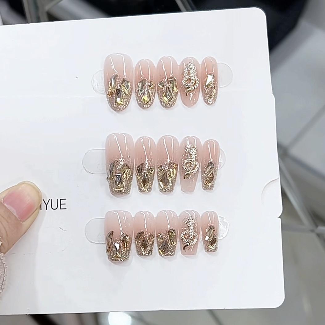 

Чистые ручной работы фототерапевтические накладные ногти, Золотая змея, готовое изделие, многоразовый нейл-арт large L