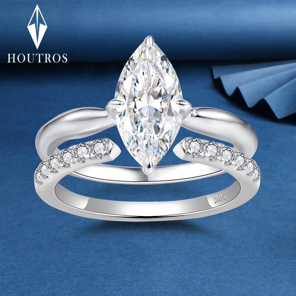 1/2/3Carat Marquise Cut Moissanite Rings for Women CopperSolitaire Diamond Ring Engagement Wedding Bands Jewelry