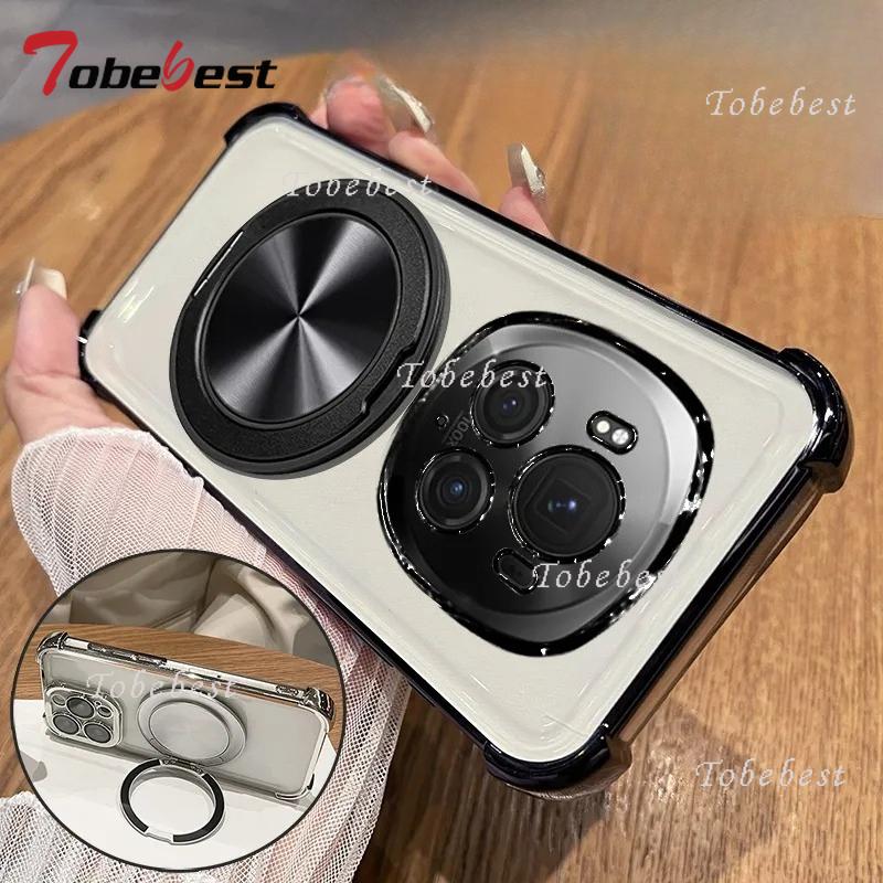 360 Degree Rotating Magnetic Bracket Shockproof Plating Case For Huawei Honor Magic 7 Lite 6 5 4 3 Pro Transparent Back Cover